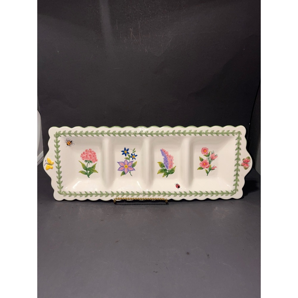 Portmeirion Botanic Garden 4 Compartment Relish Dish Floral Serving Tray White